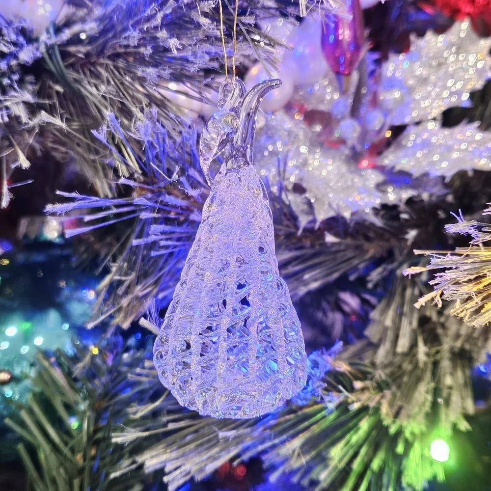 VINTAGE Spun Glass Pear Fruit Shaped Christmas Tree Holiday Ornament